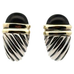 Vintage David Yurman Onyx 'Shrimp' Cable Lever-Back Earrings