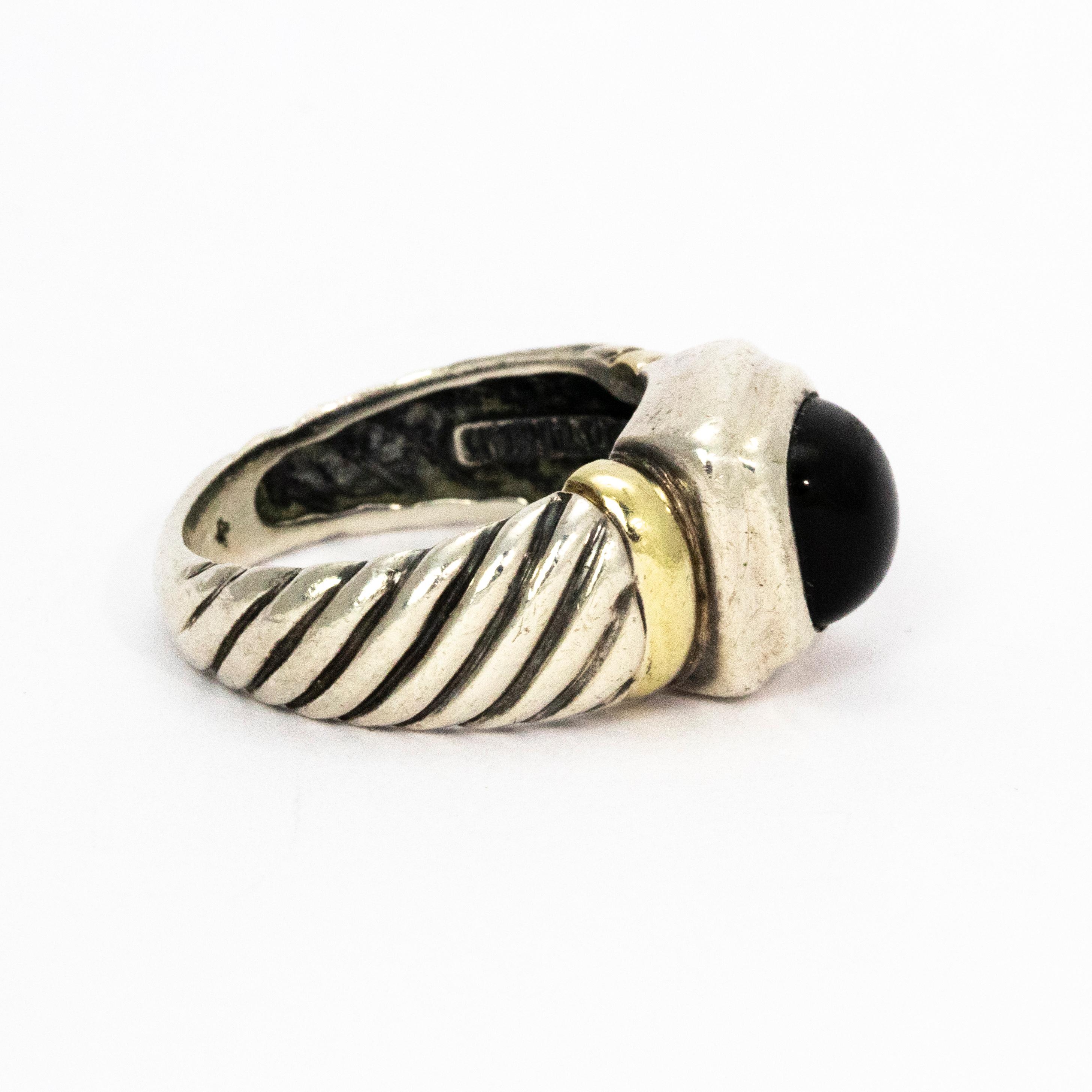 Modern David Yurman Onyx Silver and 14 Karat Gold Ring