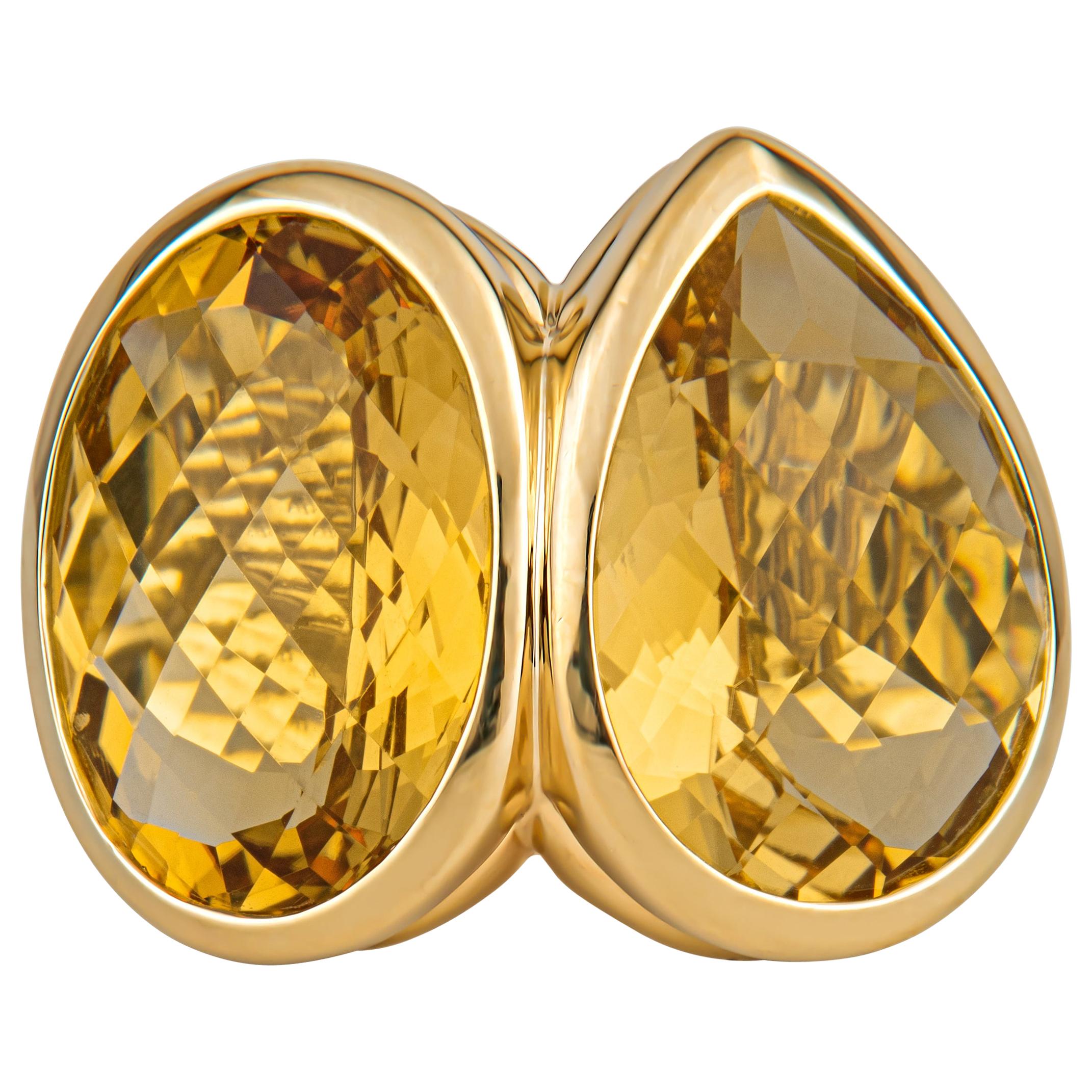 David Yurman Oval and Pear Citrine 18 Karat Yellow Gold Ring