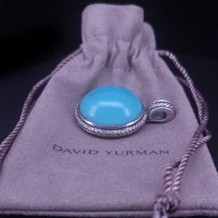 David Yurman Sterling Silver Oval Aqua Chalcedony Diamond Pendant