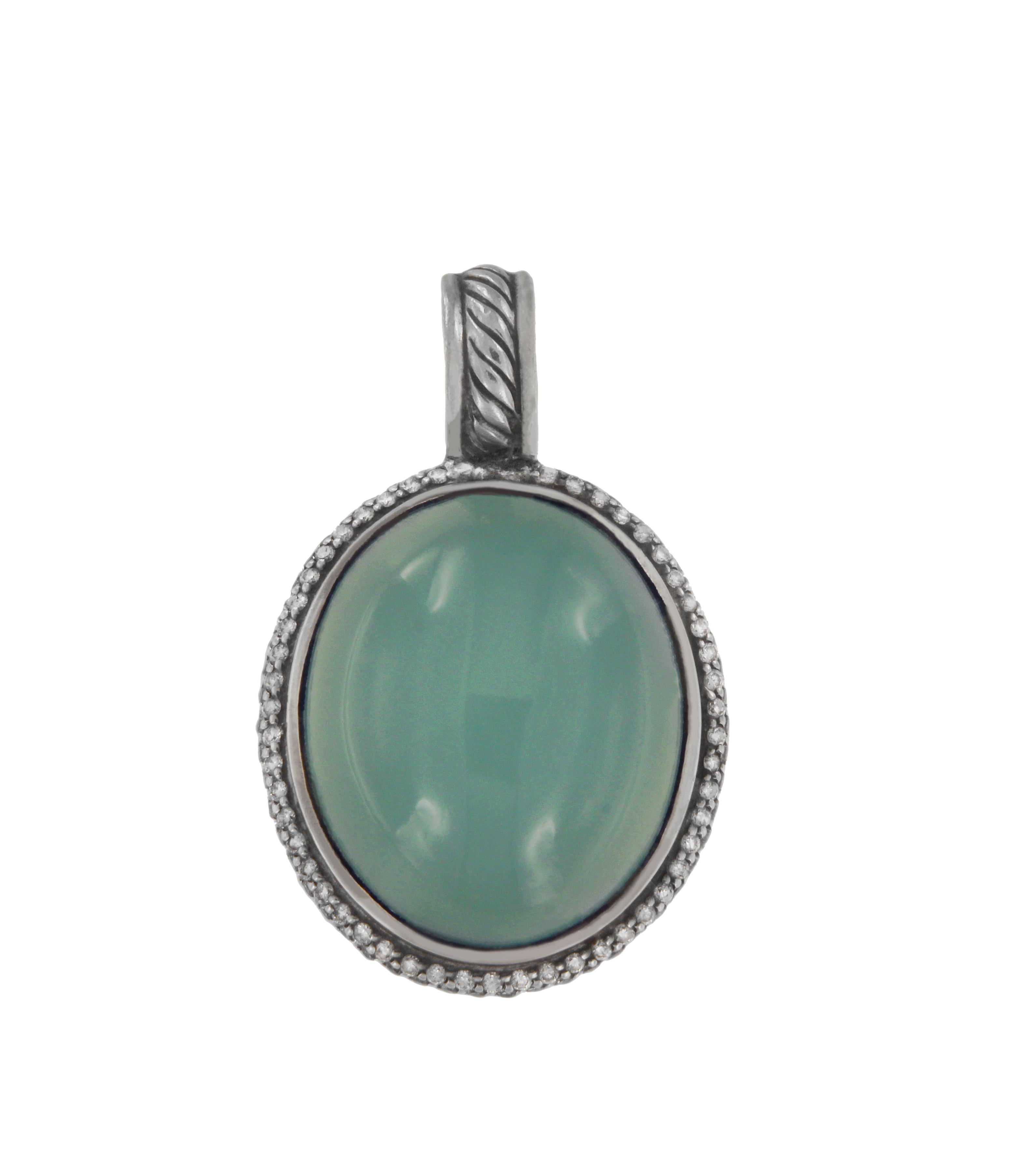 David Yurman Ciondolo ovale in calcedonio acquatico con diamanti In condizioni ottime in vendita a New York, NY