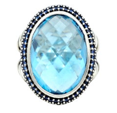 David Yurman Oval Blue Topaz and Blue Sapphire Cocktail Ring in Sterling Silver