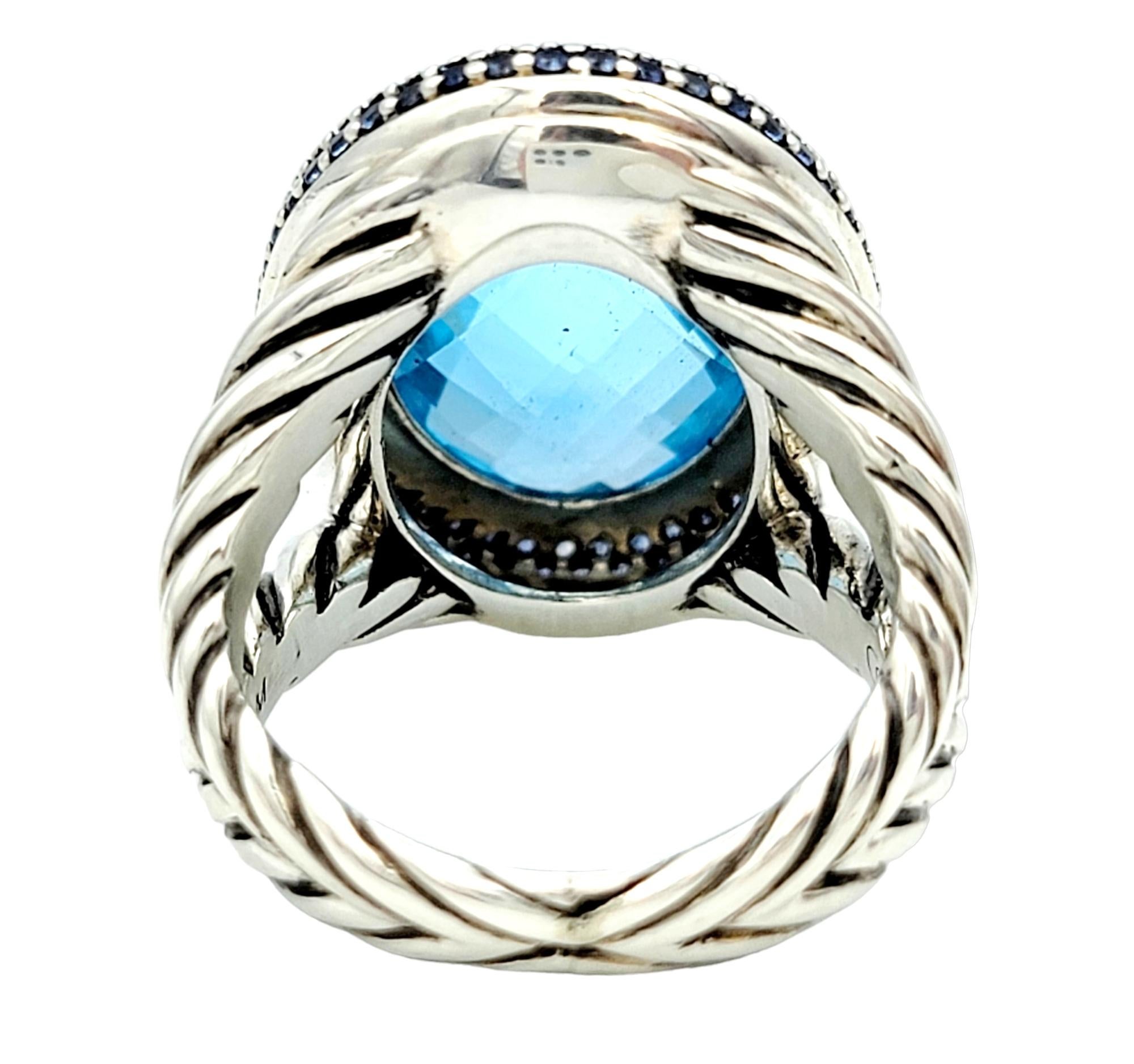 Oval Cut David Yurman Oval Blue Topaz and Blue Sapphire Cocktail Ring in Sterling Silver For Sale