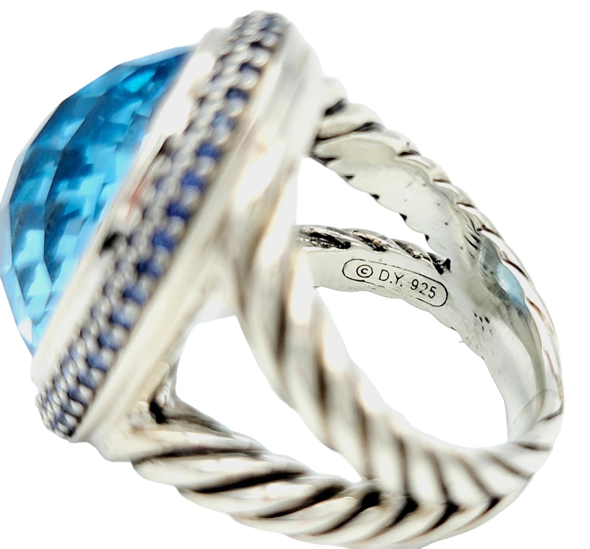 David Yurman Oval Blue Topaz and Blue Sapphire Cocktail Ring in Sterling Silver In Good Condition For Sale In Scottsdale, AZ