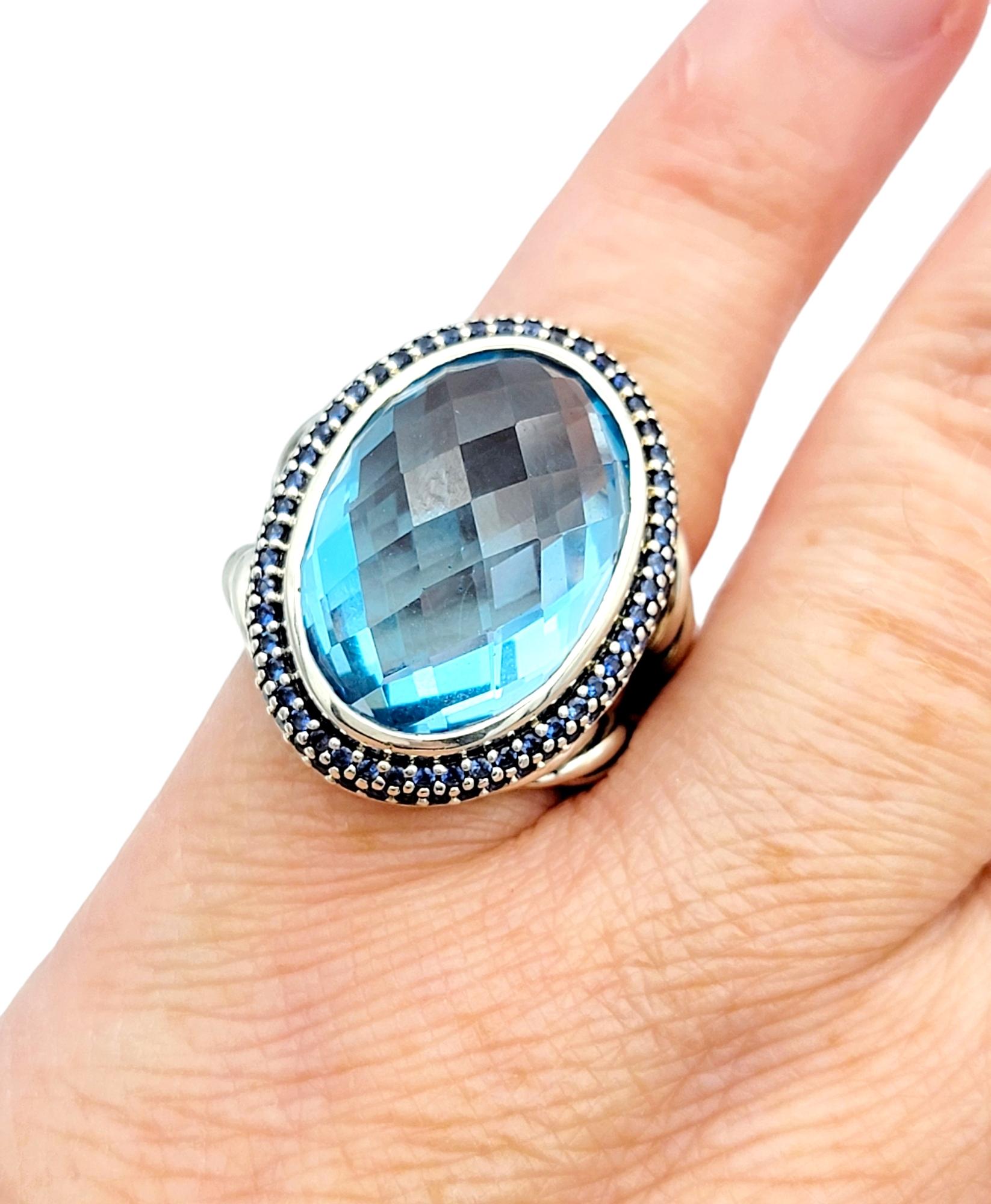 Women's David Yurman Oval Blue Topaz and Blue Sapphire Cocktail Ring in Sterling Silver For Sale
