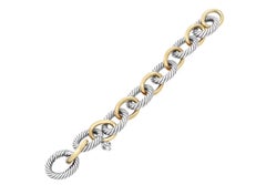 David Yurman Oval Link Bracelet 925 Sterling Silver 18K Yellow Gold 8 Inch
