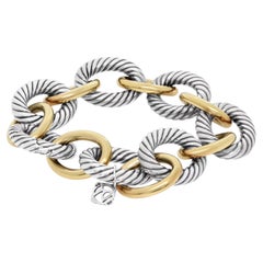 David Yurman Oval Link Bracelet 925 Sterling Silver 18K Yellow Gold 8 Inch
