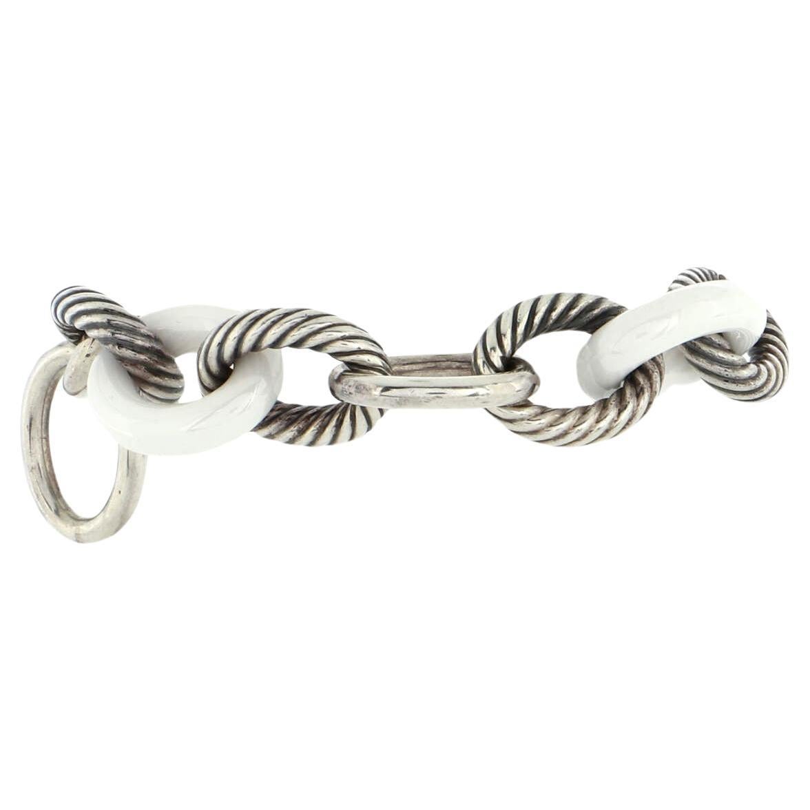 David Yurman Oval Link Bracelet Sterling Silver with Ceramic XL