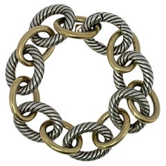 David Yurman Oval Link Chain Bracelet Sterling 18K Yellow Gold Extra Large Size