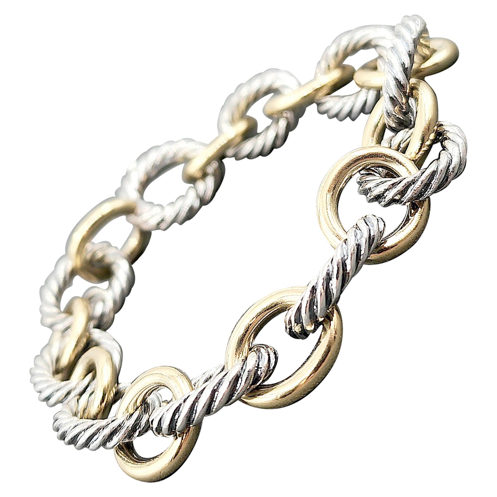 David Yurman Oval Link Chain Bracelet Sterling Silver with 18K Yellow Gold en vente
