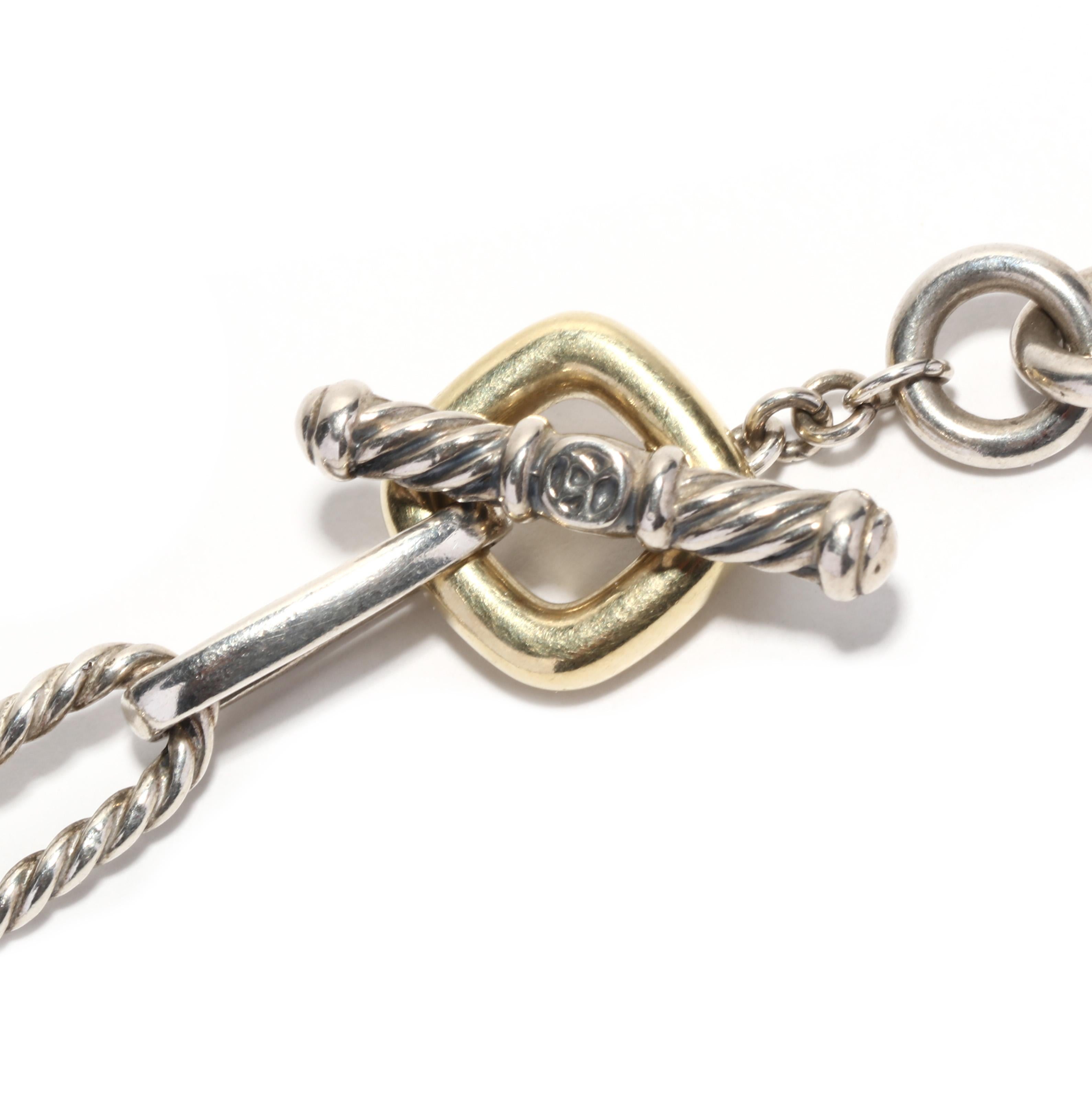 David Yurman Oval Round Link Toggle Chain Necklace, 18K YG Sterling Silver In Good Condition In McLeansville, NC