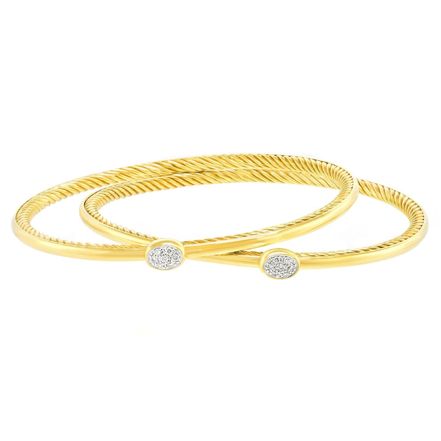 David Yurman Coppia di bracciali in oro con diamanti incastonati in vendita 3