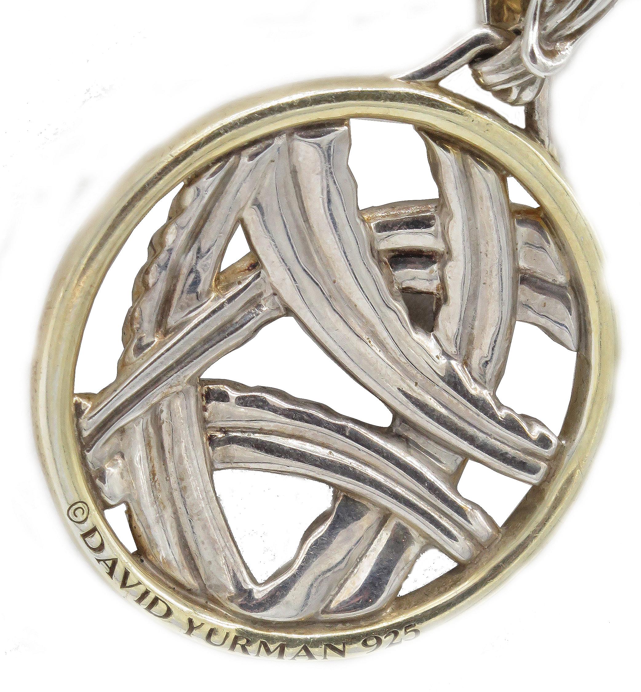 Round Cut David Yurman Papyrus Collection 925 Sterling Silver and Diamond Pendant