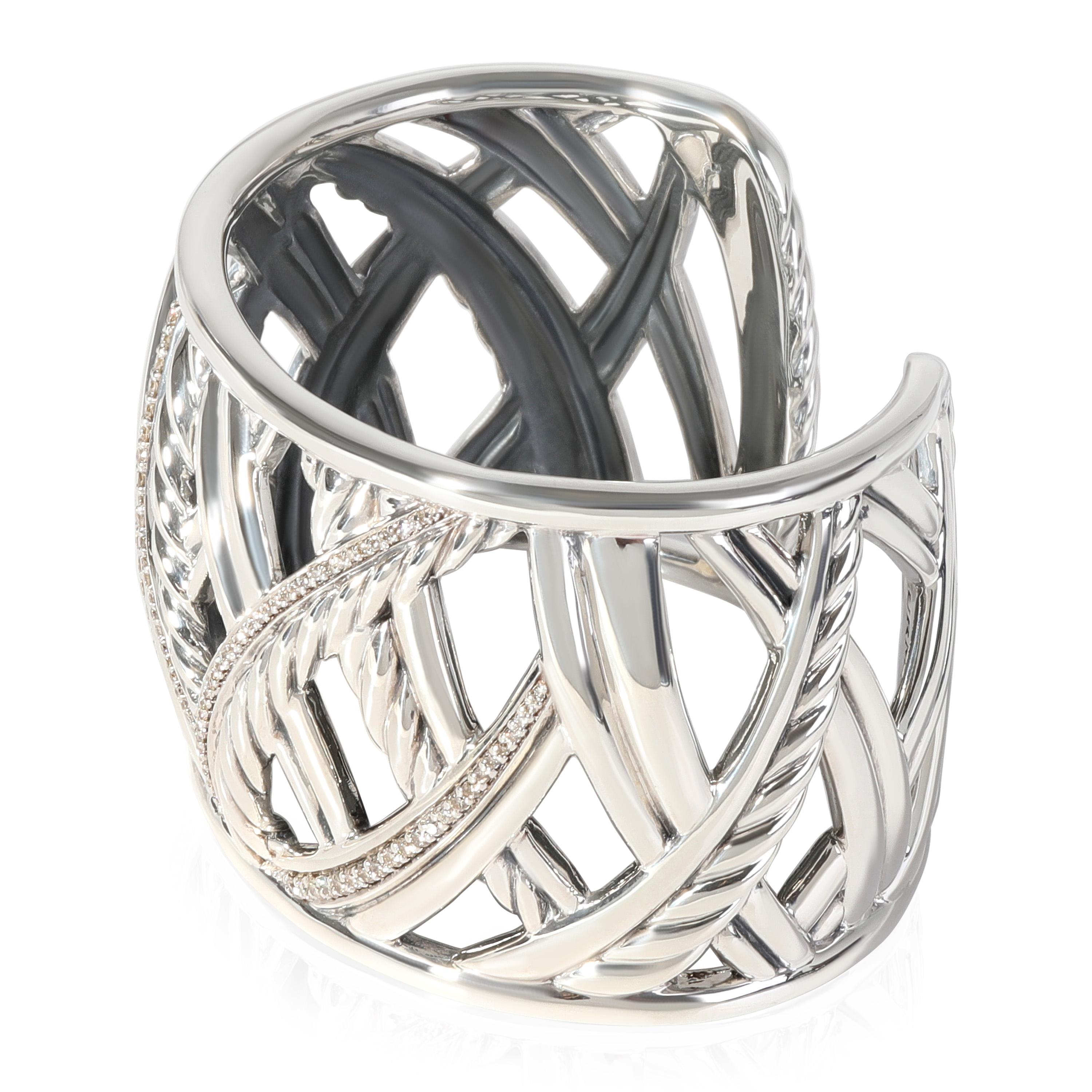 David Yurman Papyrus Diamond Cuff in Sterling Silver 1.15 CTW In Excellent Condition In New York, NY