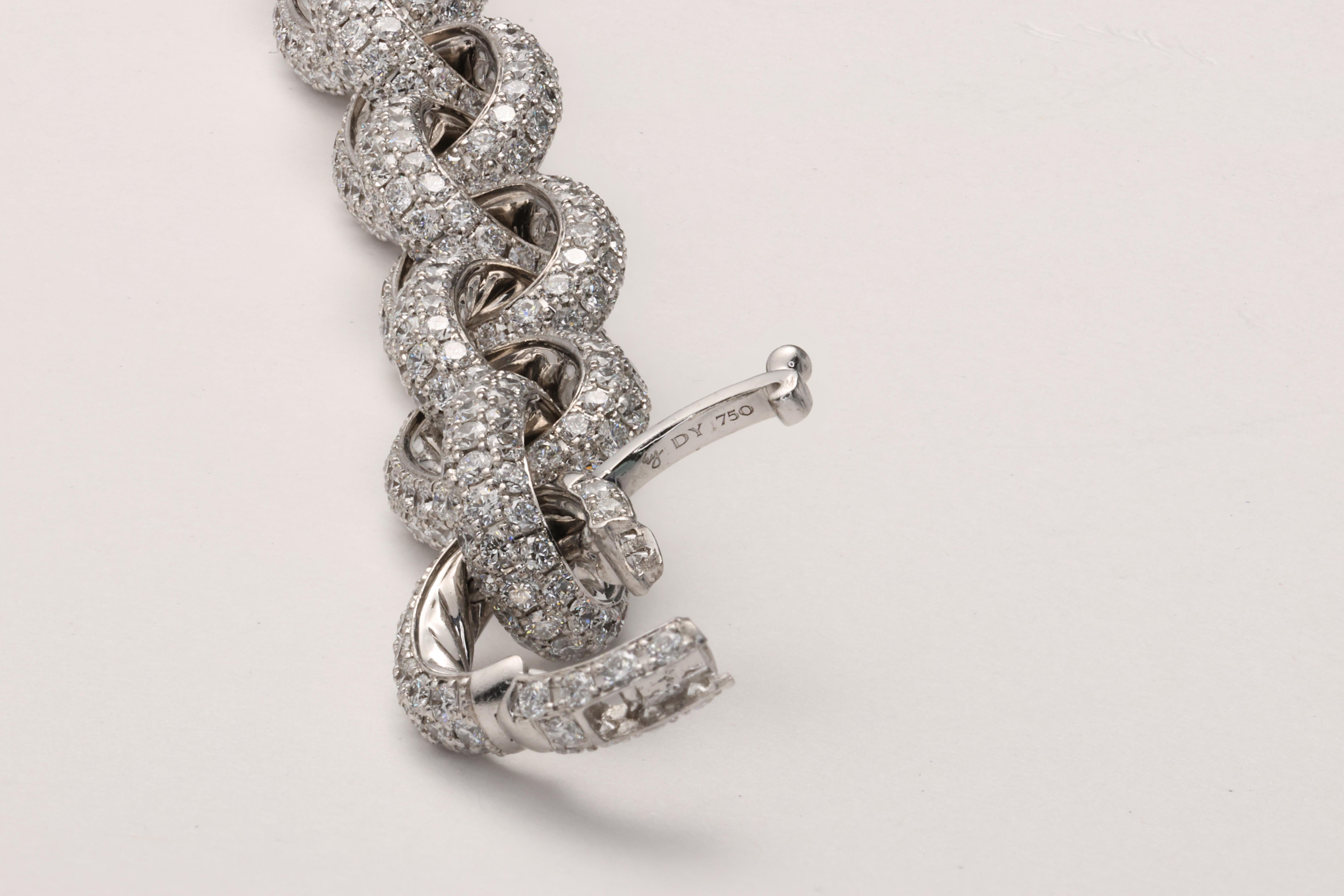Women's or Men's David Yurman Pave Chain Link Diamond Bracelet in 18 Karat White Gold For Sale