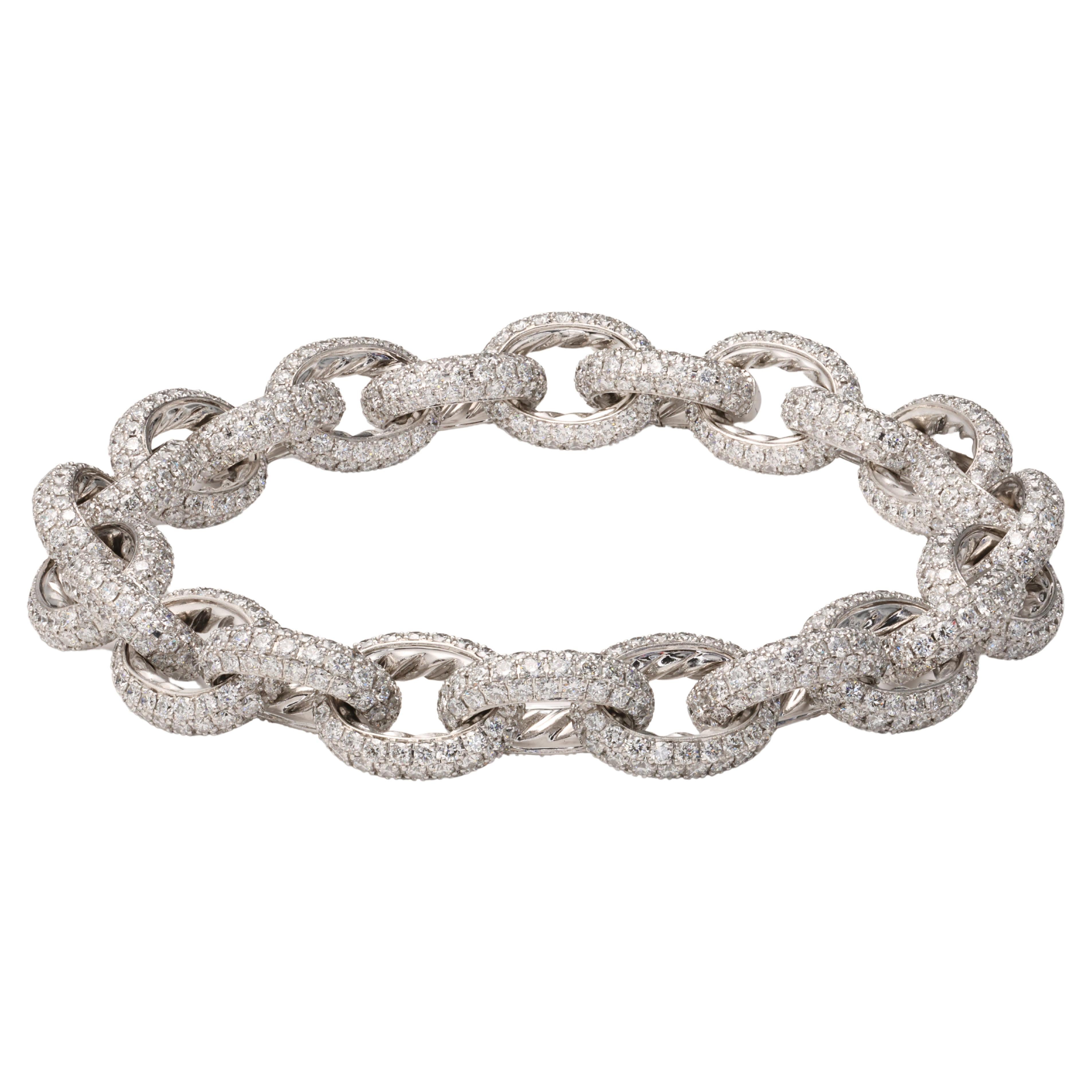 David Yurman Pave Chain Link Diamond Bracelet in 18 Karat White Gold For Sale