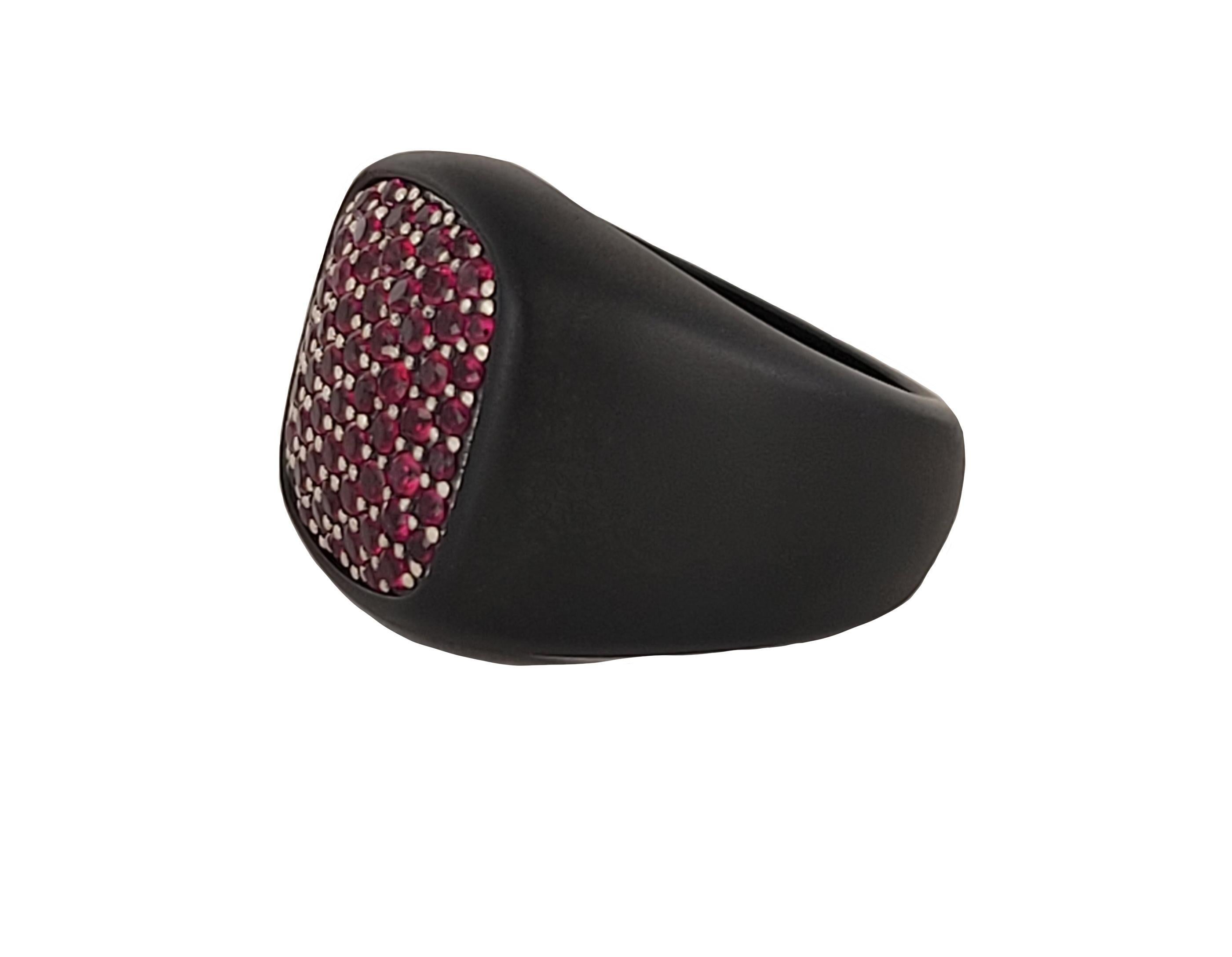 Round Cut David Yurman Pave Collection Diamond & Rubies Signet Titanium Ring For Sale