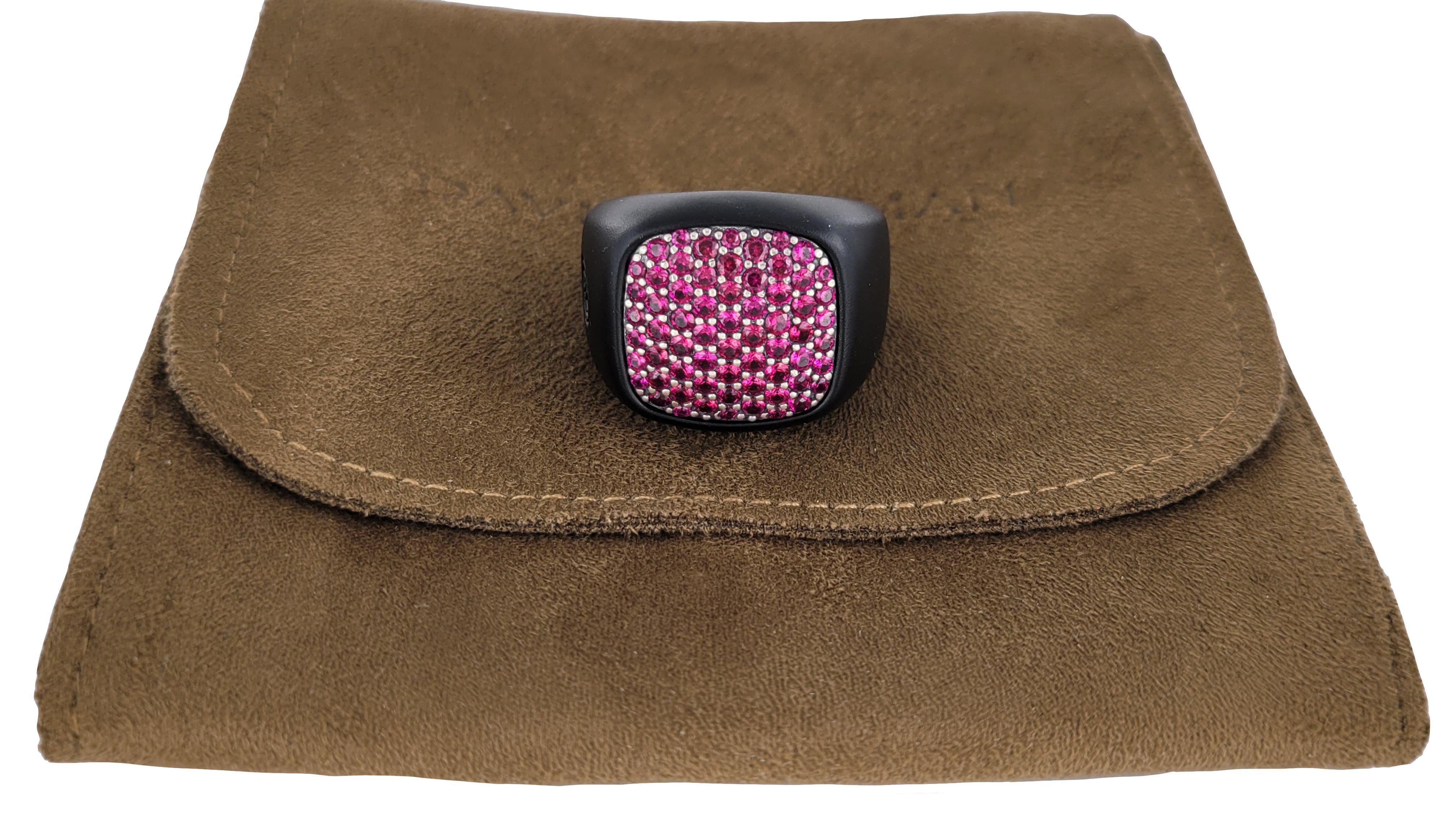 Men's David Yurman Pave Collection Diamond & Rubies Signet Titanium Ring For Sale