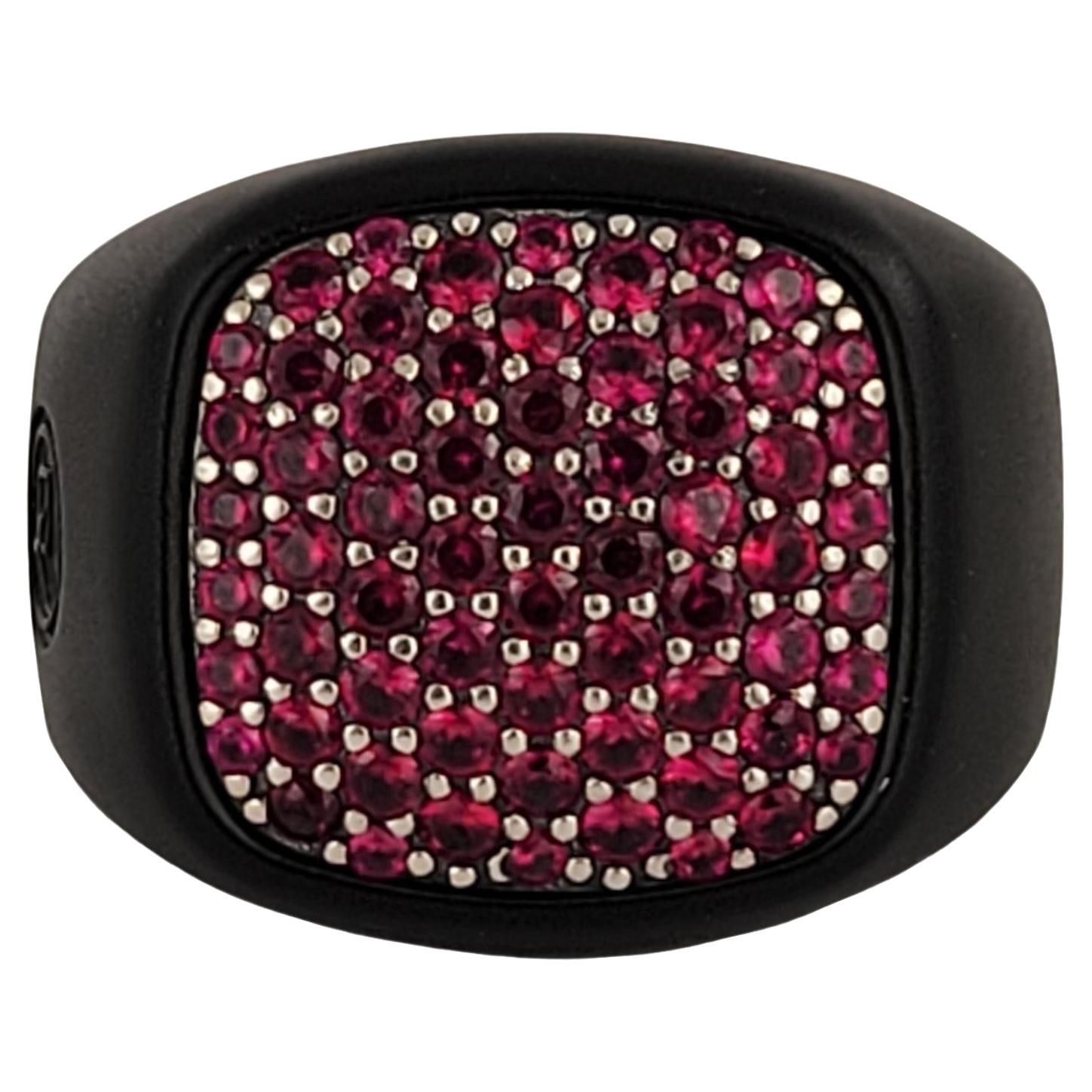 David Yurman Pave Collection Diamond & Rubies Signet Titanium Ring