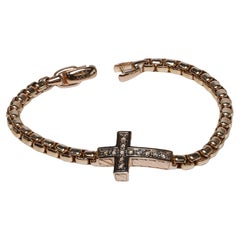 David Yurman Pave Cross Bracelet 18k Rose Gold with Cognac Diamonds Size Medium