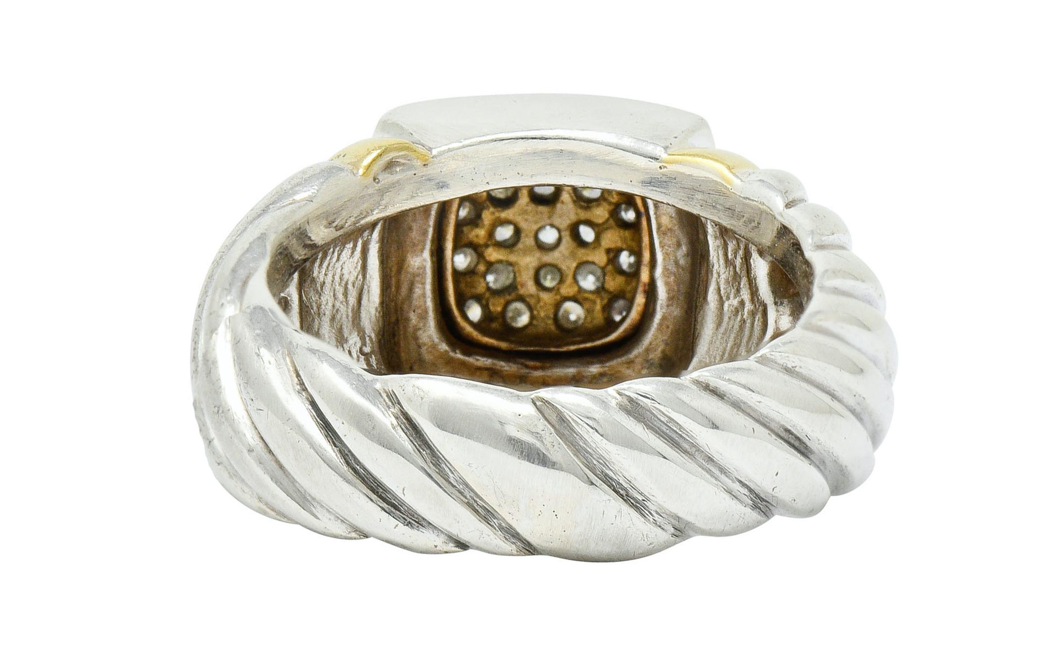 Brilliant Cut David Yurman Pave Diamond 18 Karat Gold Silver Noblesse Ring