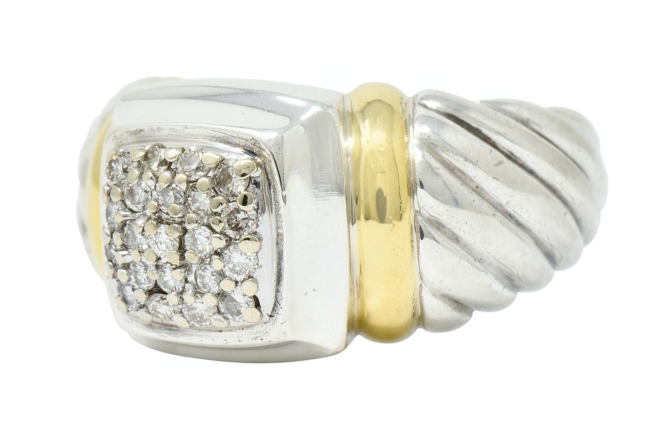 Women's or Men's David Yurman Pave Diamond 18 Karat Gold Silver Noblesse Ring