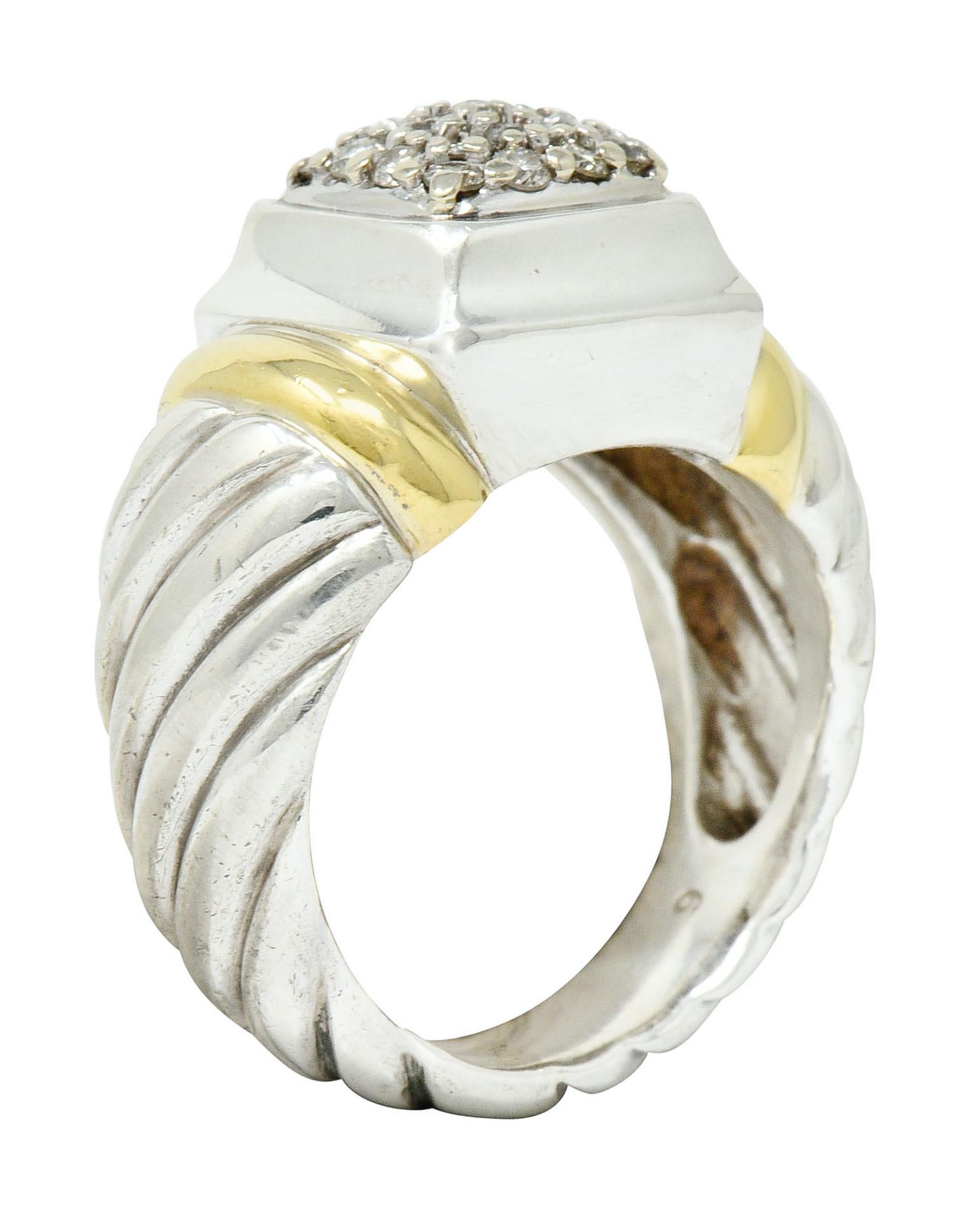 David Yurman Pave Diamond 18 Karat Gold Silver Noblesse Ring 1