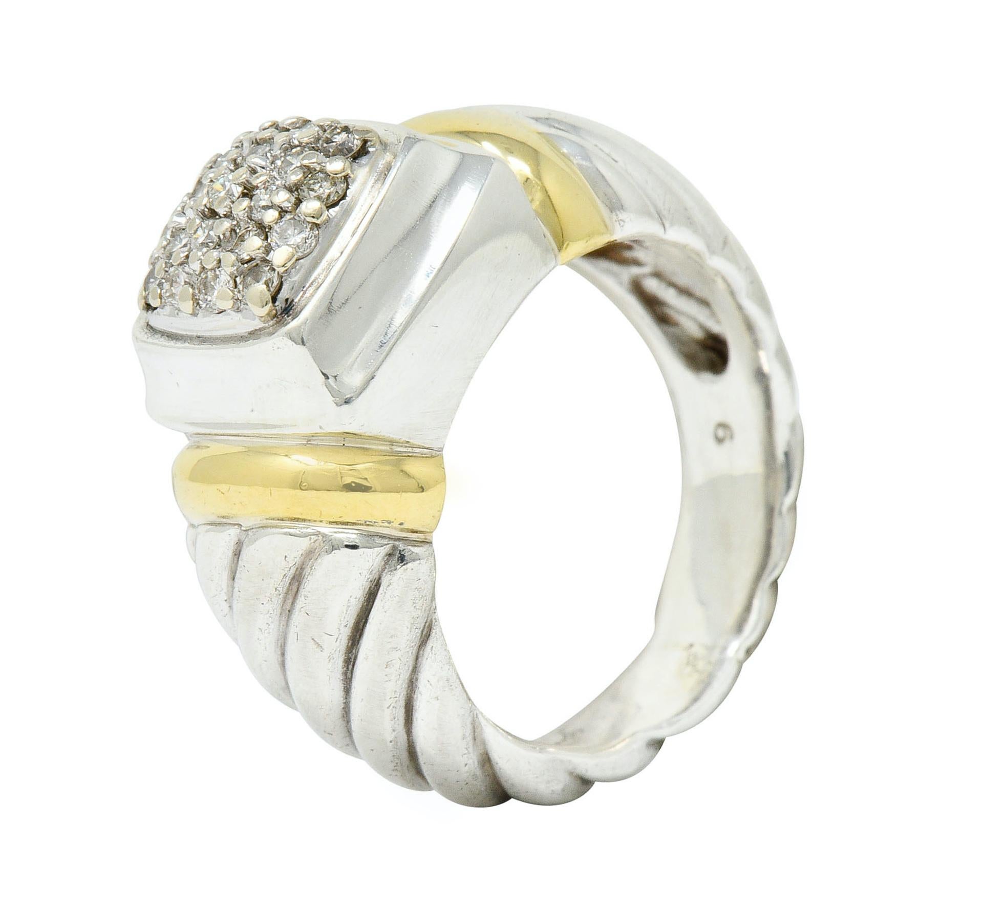 David Yurman Pave Diamond 18 Karat Gold Silver Noblesse Ring 2