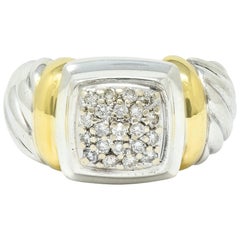 David Yurman Pave Diamond 18 Karat Gold Silver Noblesse Ring