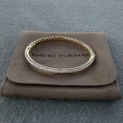 David Yurman Pave Diamond Bangle Bracelet 18k Yellow Gold Cable 24.2g 7" rare