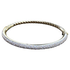 David Yurman Pave Diamond Bangle Bracelet 18k Yellow Gold Cable 24.2g 7" rare