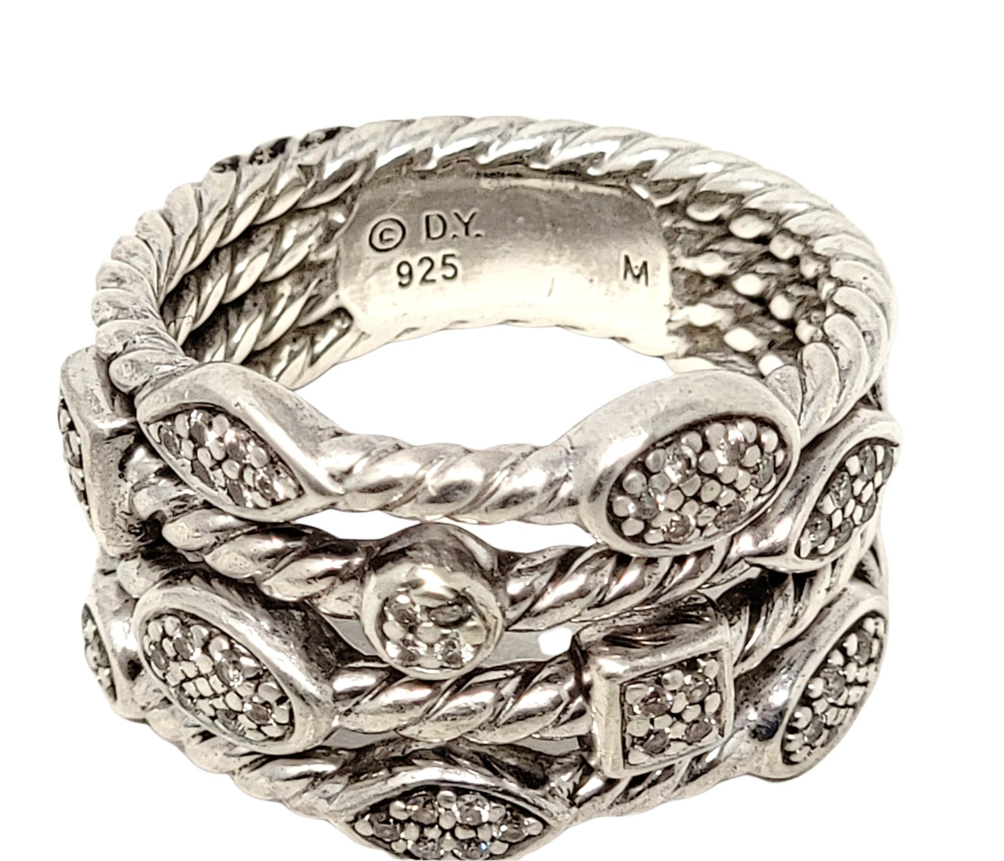 David Yurman Pave Diamond Confetti 4 Row Cable Ring in Sterling Silver 4