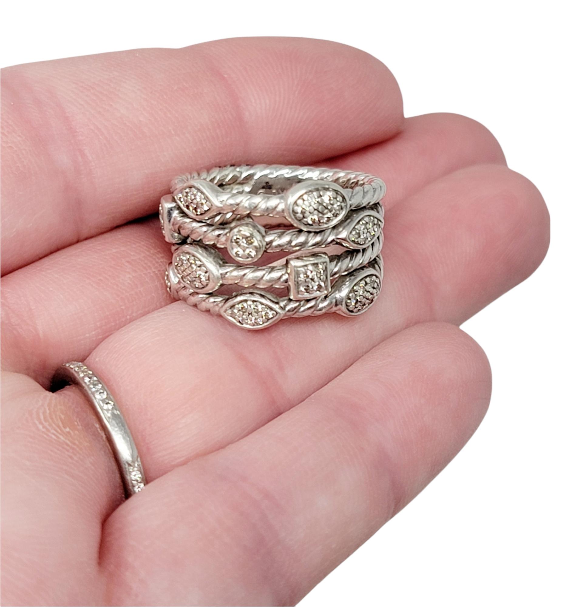 David Yurman Pave Diamond Confetti 4 Row Cable Ring in Sterling Silver 2