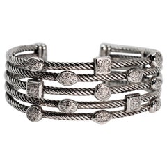 David Yurman Pave Diamond Confetti Five Row Sterling Silver Cuff Bracelet