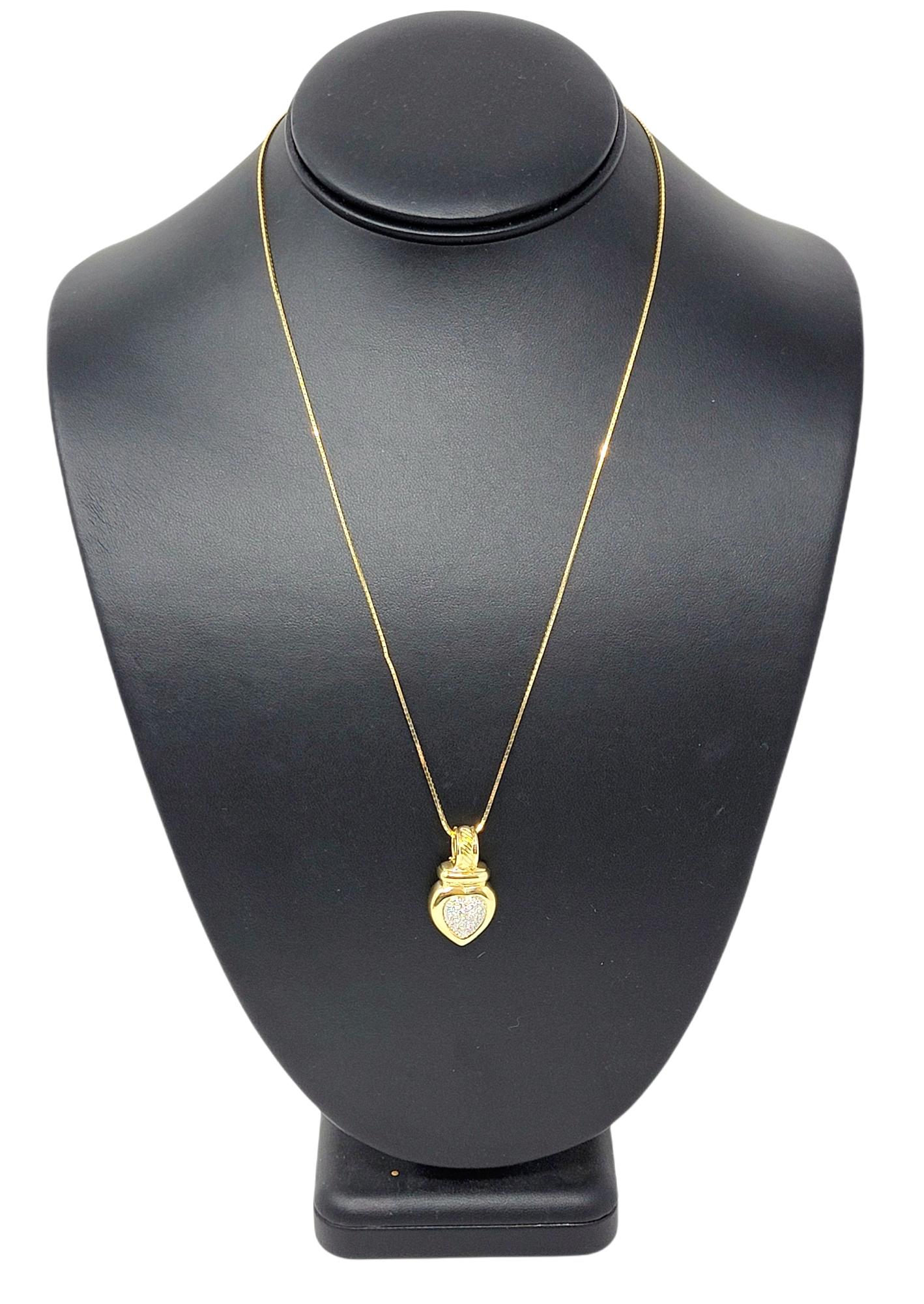 Contemporary David Yurman Pave Diamond Large Heart Pendant in 18 Karat Yellow Gold