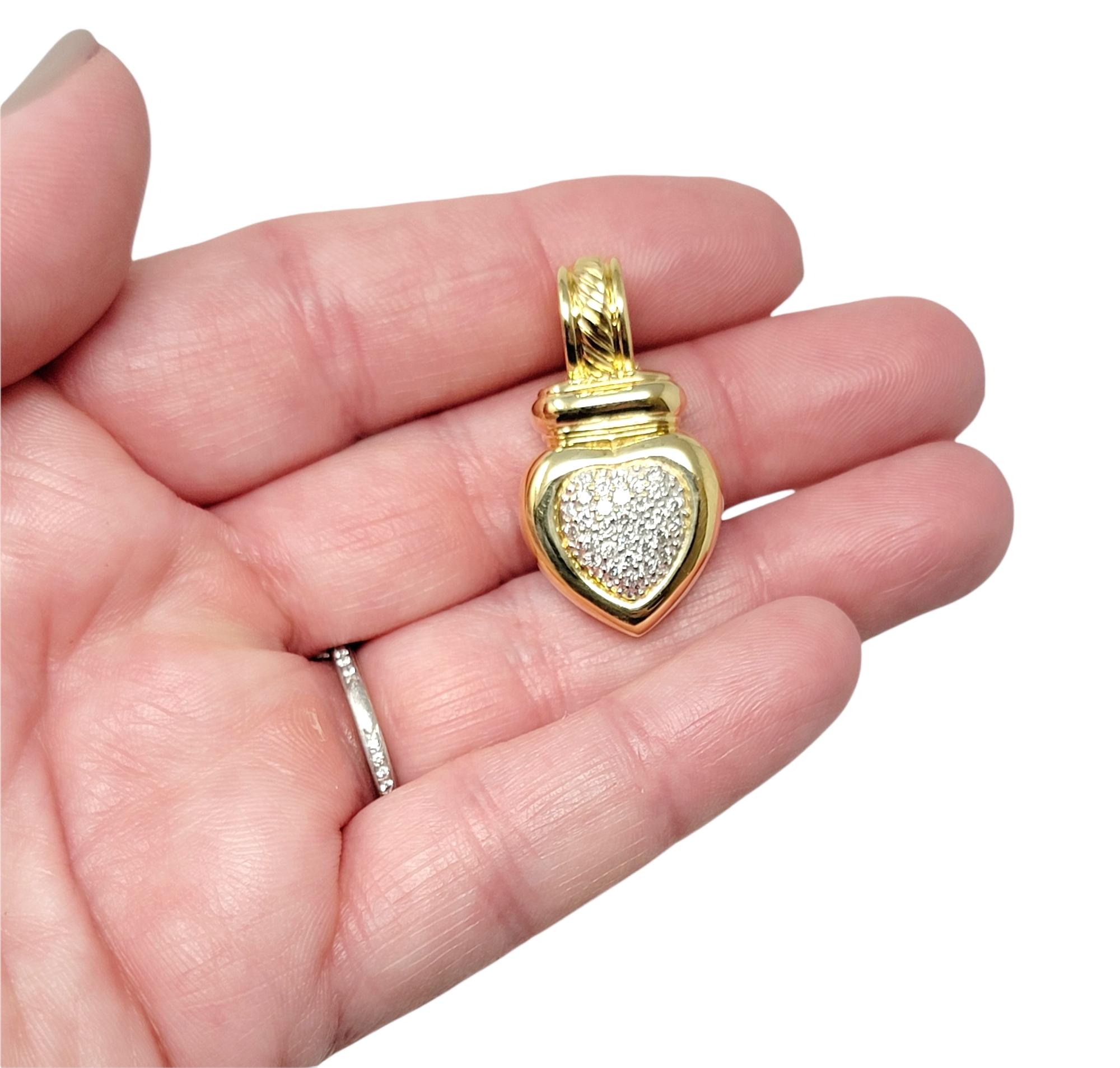 Round Cut David Yurman Pave Diamond Large Heart Pendant in 18 Karat Yellow Gold