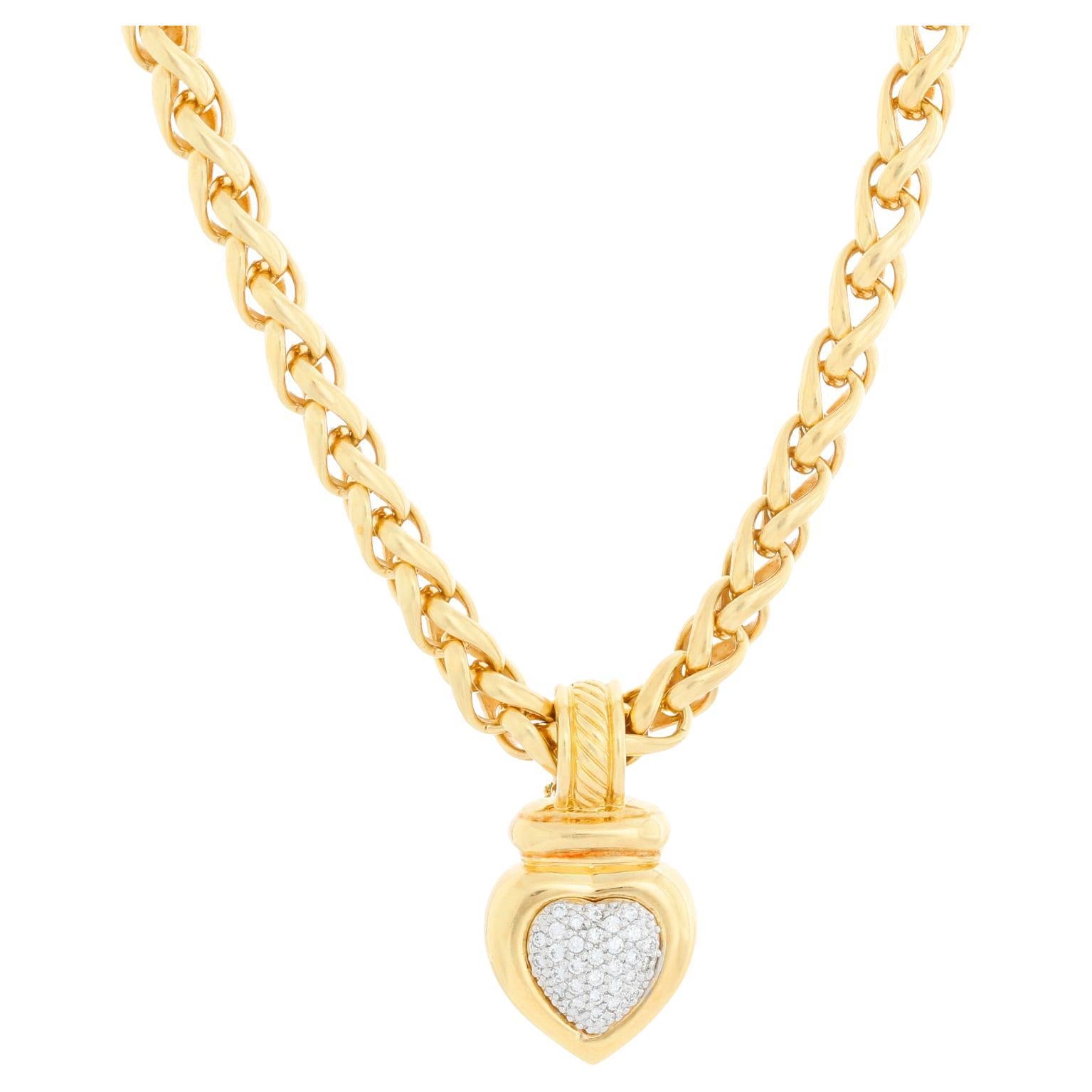 David Yurman Pave Round Diamond Heart Pendant Necklace For Sale