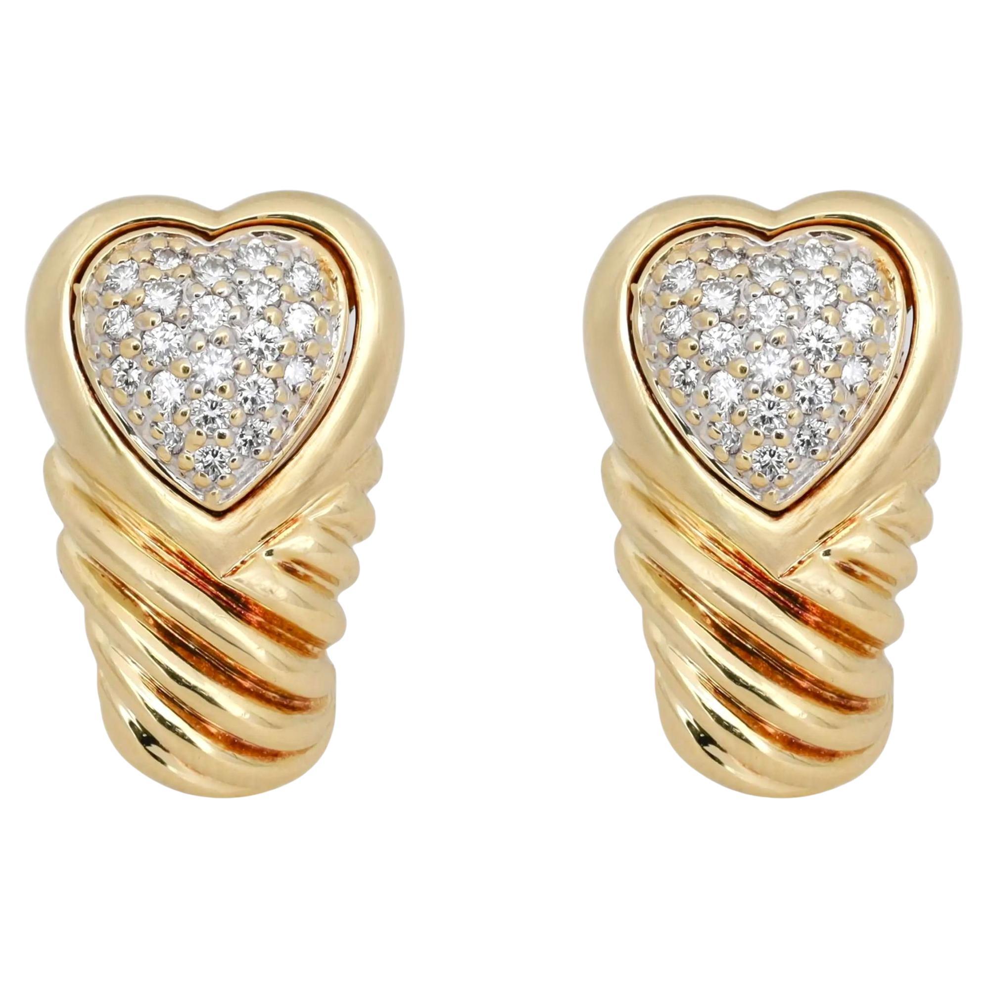 David Yurman Orecchini a cuore con diamanti rotondi e pavé in oro giallo 18 carati in vendita