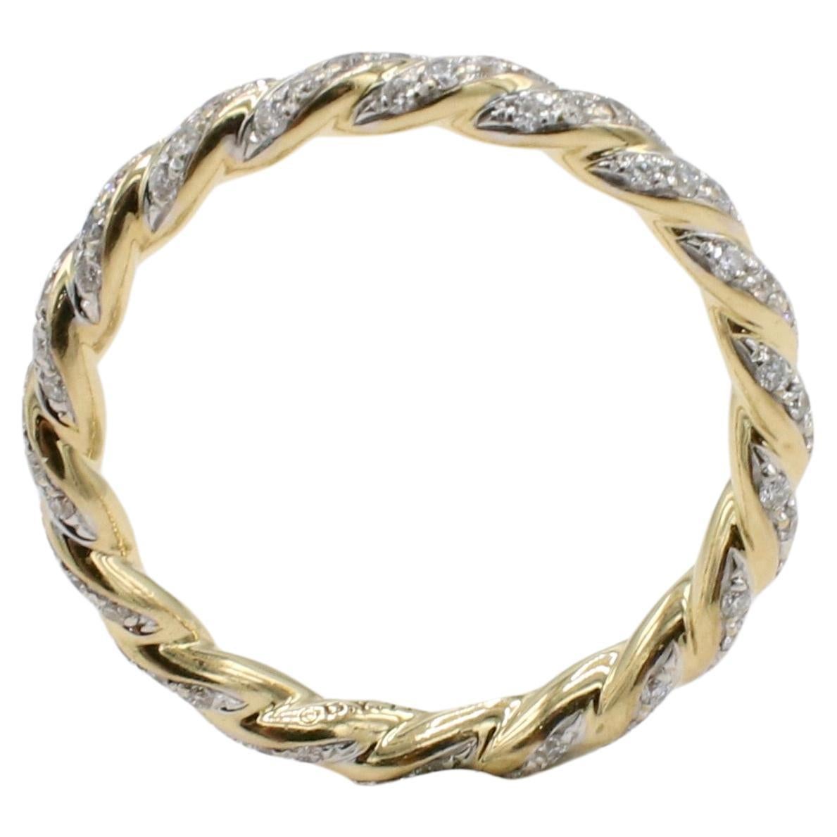 David Yurman Pavéflex Collection Twist Band Ring 18 Karat Gelbgold mit natürlichen Diamanten
Metall: 18k Gelbgold
Gewicht: 2.86 Gramm
Breite: 2.8 mm
Diamanten: Ca. 0.35 CTW G VS runde natürliche Diamanten
Größe: 5.5 (US)
Gezeichnet: ©D.Y. 750