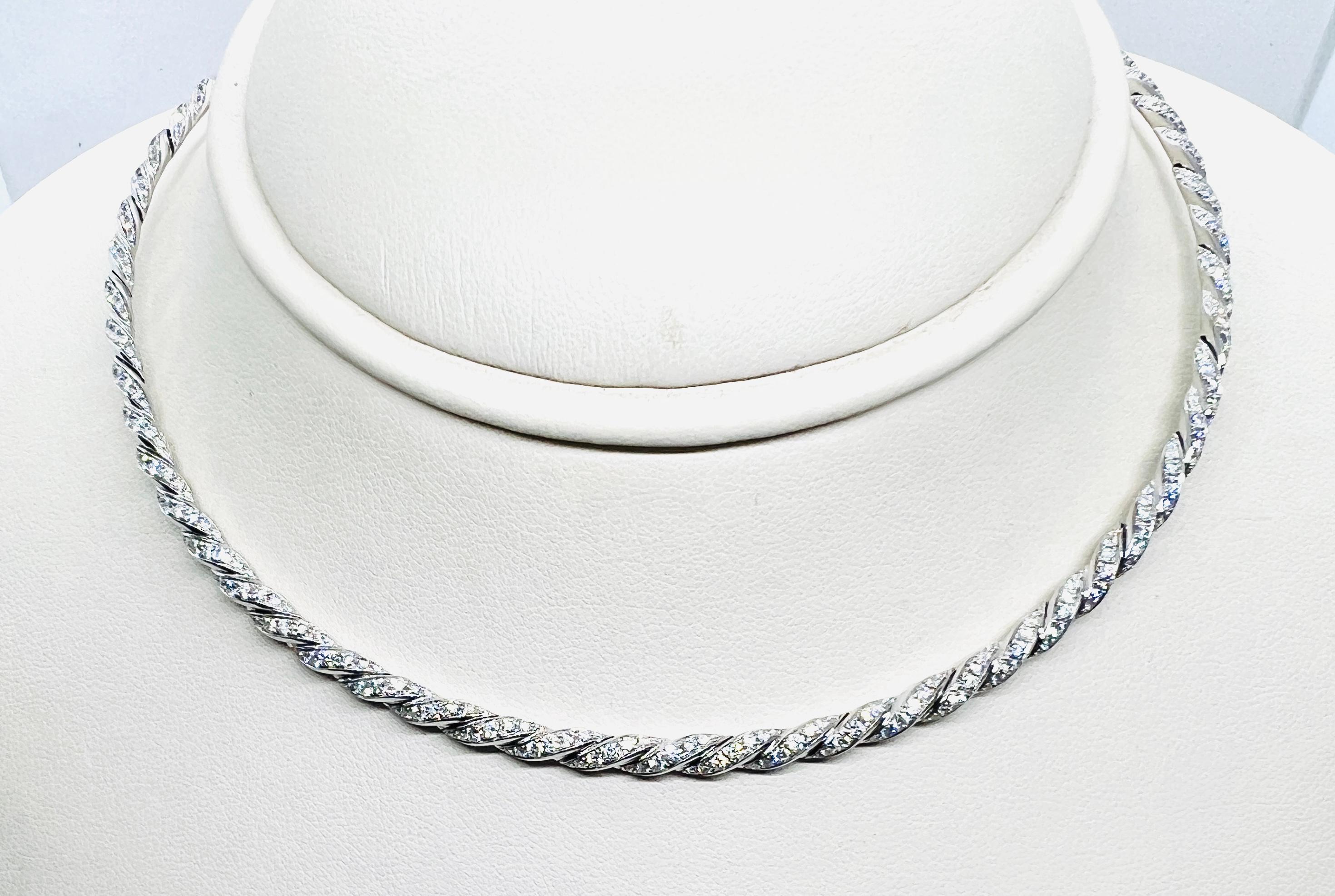 David Yurman Paveflex 18K Weißgold & Diamant 3,7mm Halskette (Rundschliff)