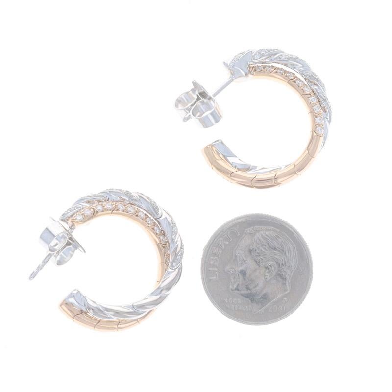 David Yurman Pavéflex Diamond Hoop Earrings - White Gold 18k Round 1.00ctw Twist In Excellent Condition For Sale In Greensboro, NC