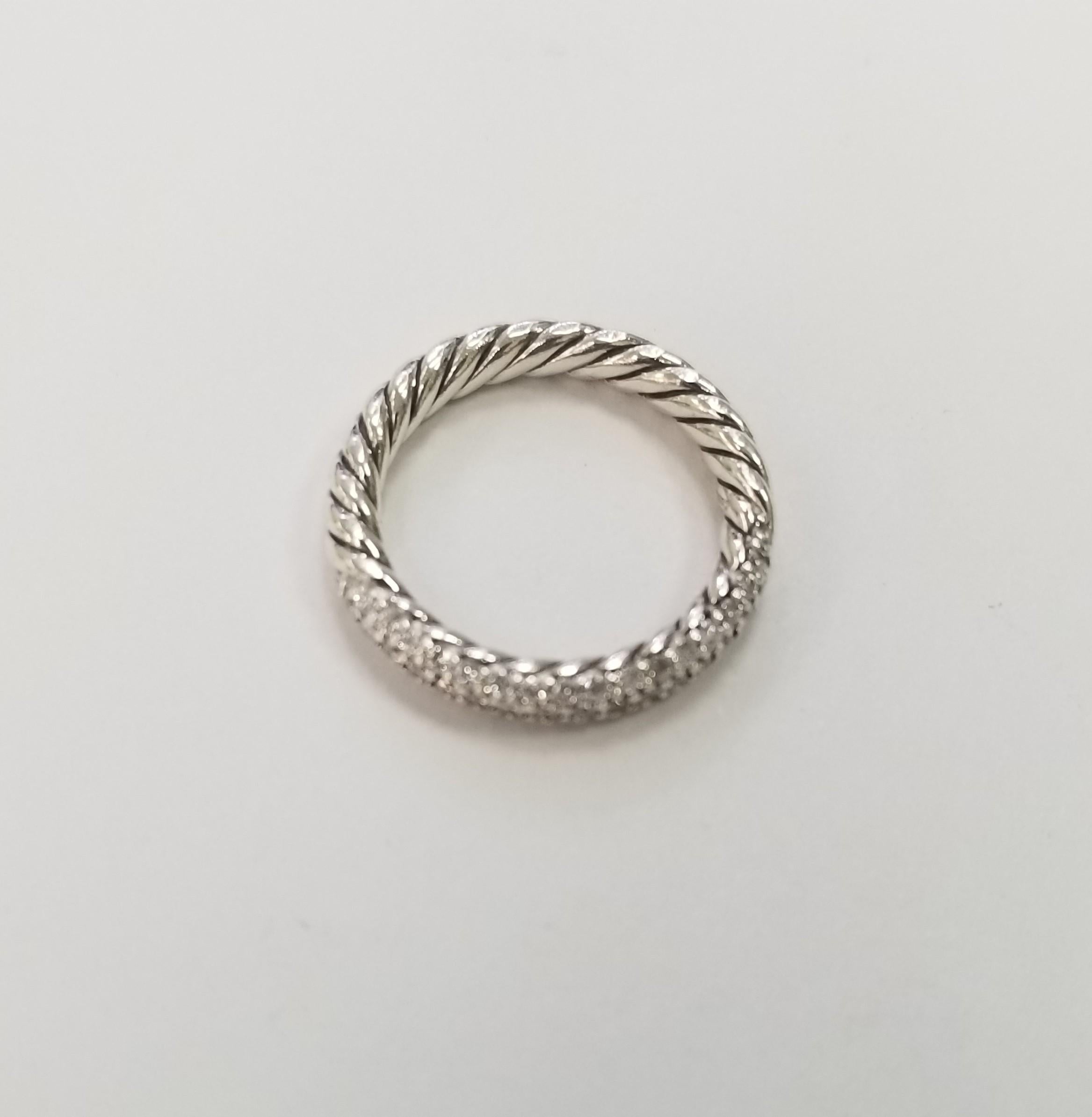 Lady's DAVID YURMAN made polished Sterling silver, diamond contemporary-style wedding partway band . Engraved with 