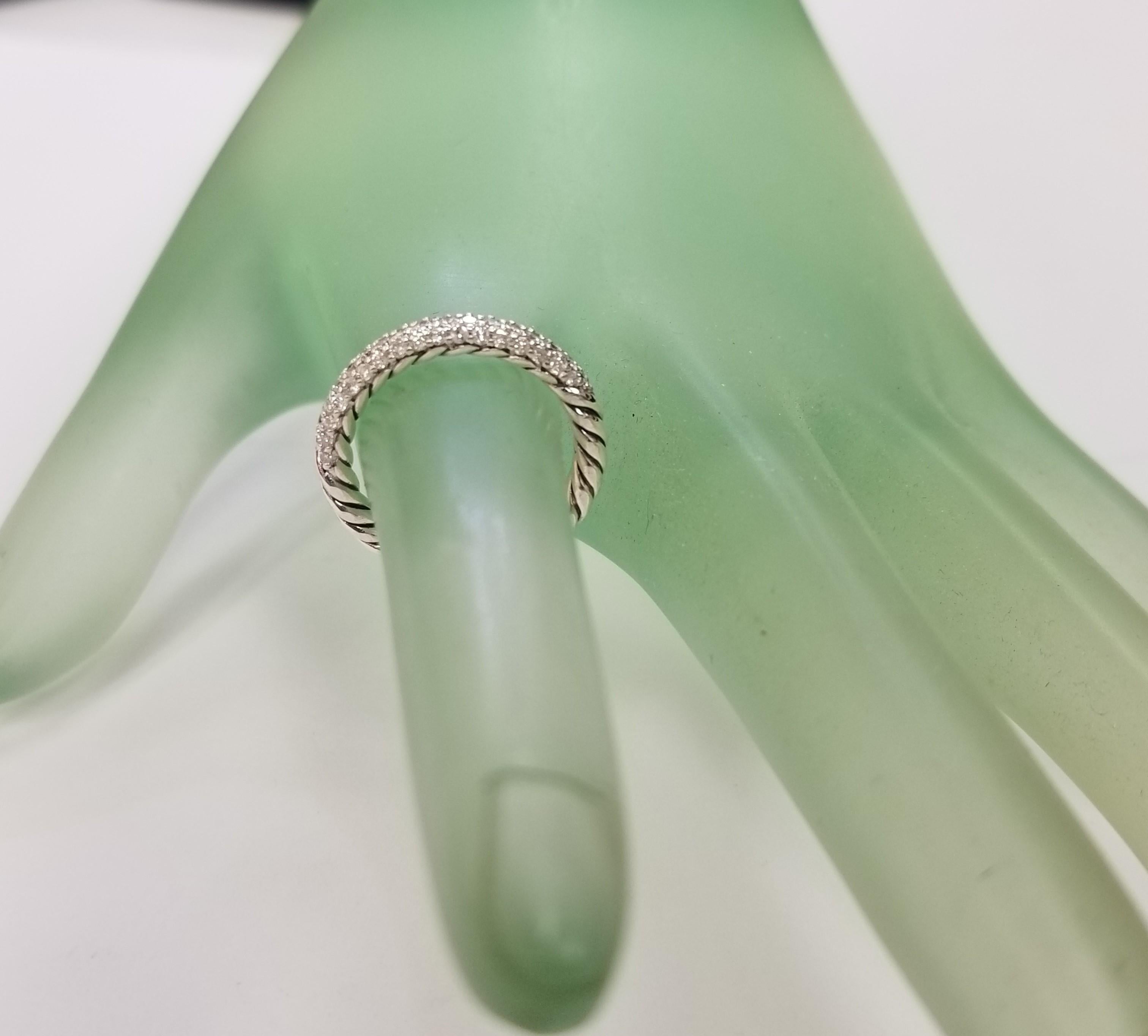 Round Cut David Yurman Paveflex Ring  Diamond Sterling silver 3.1mm - Size 4.5 For Sale