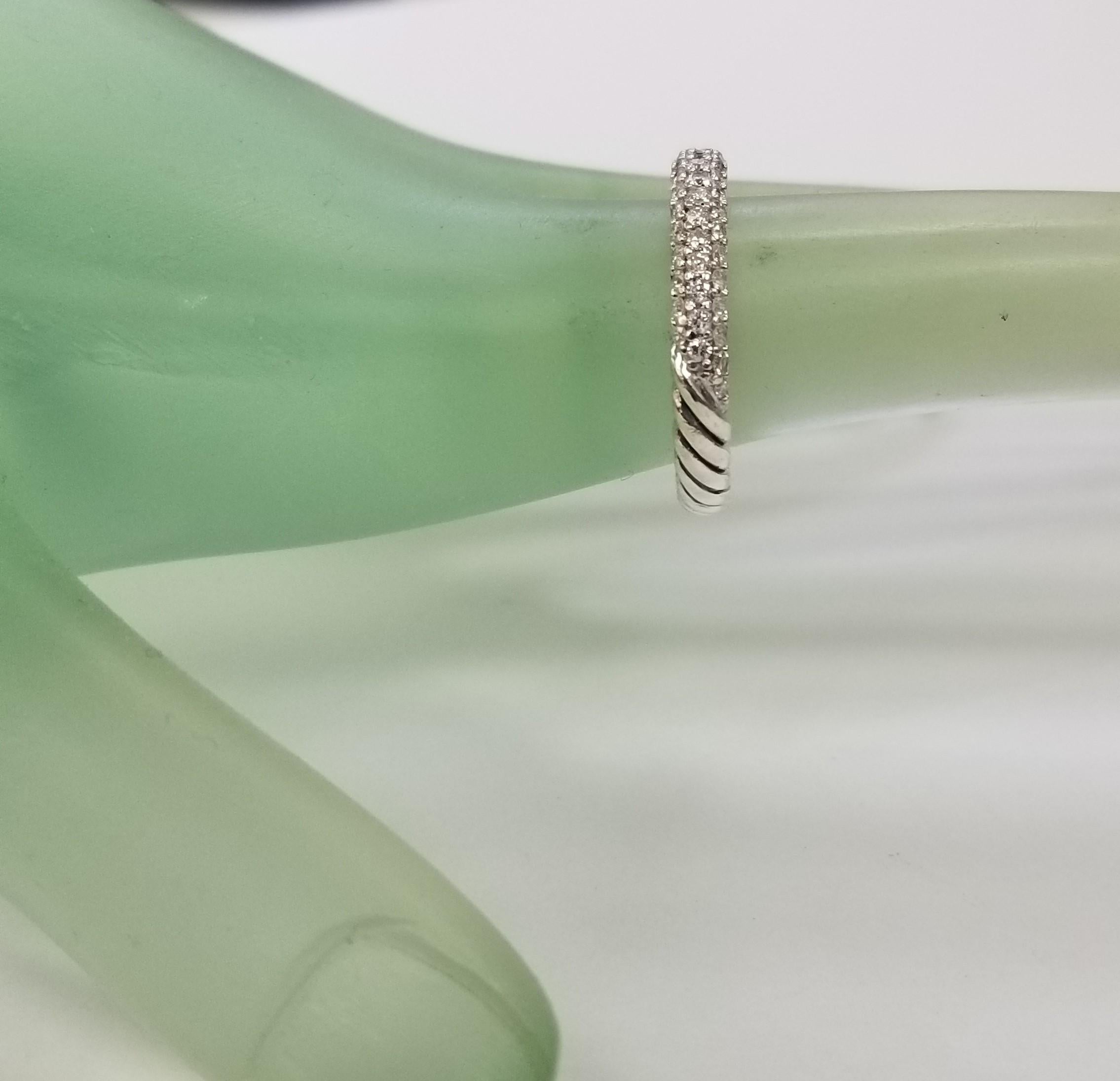 David Yurman Paveflex Ring  Diamond Sterling silver 3.1mm - Size 4.5 In Excellent Condition For Sale In Los Angeles, CA