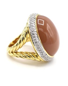 David Yurman Pfirsich-Mondstein & Diamant 18 Karat Gelbgold Cocktail-Ring