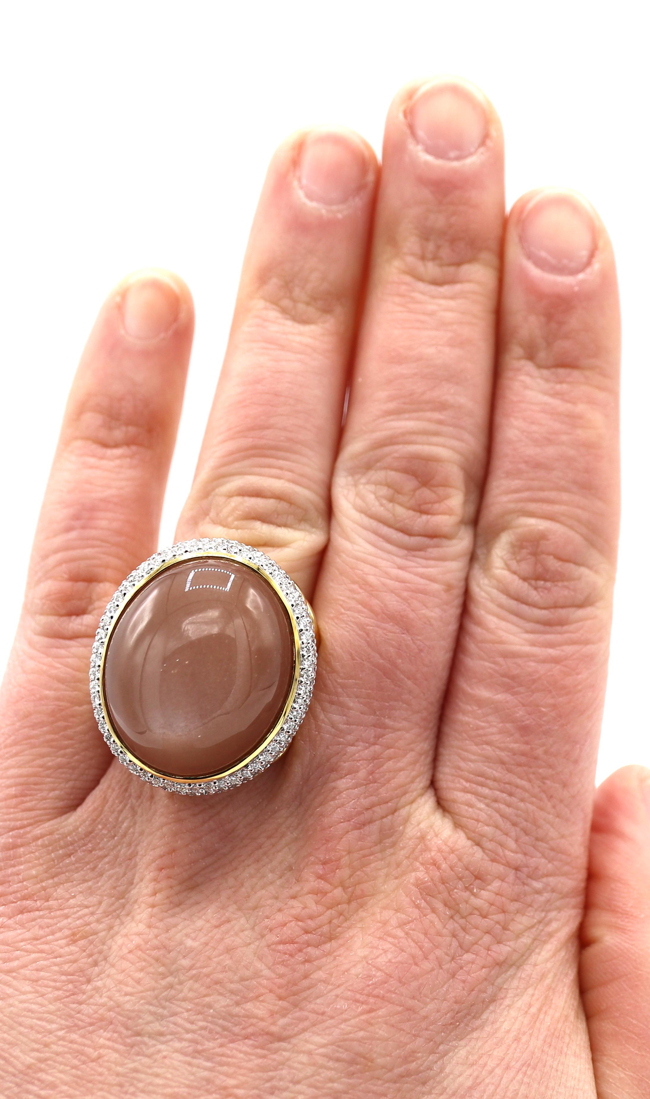 David Yurman Pfirsich-Mondstein & Diamant 18 Karat Gelbgold Cocktail-Ring Damen