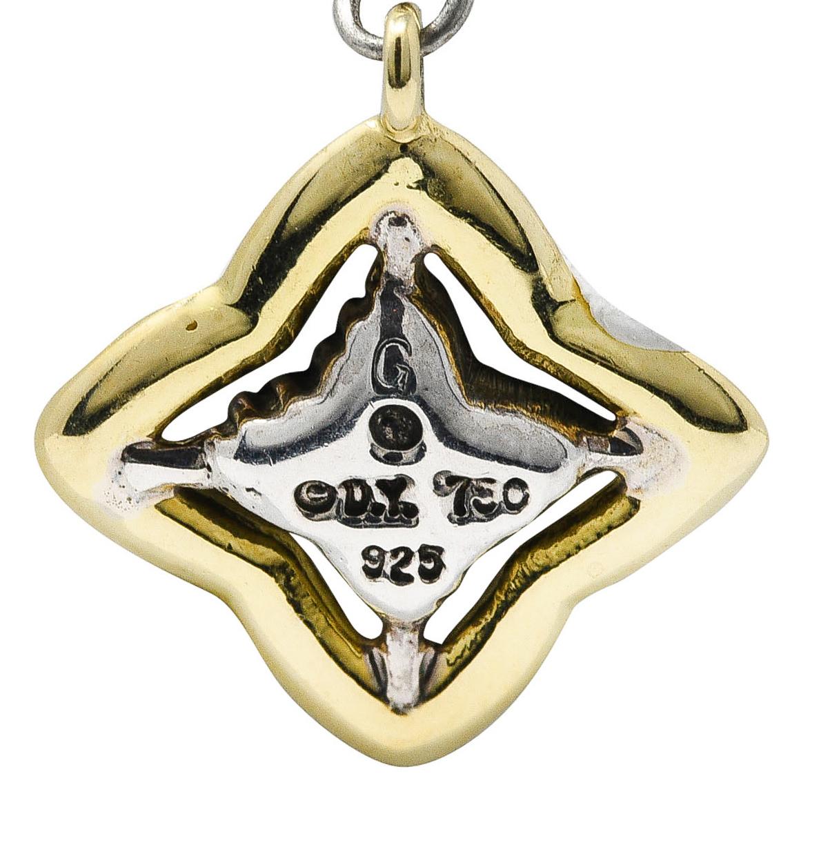 David Yurman Pearl 18 Karat Gold Sterling Silver Quatrefoil Lariat Necklace In Excellent Condition In Philadelphia, PA