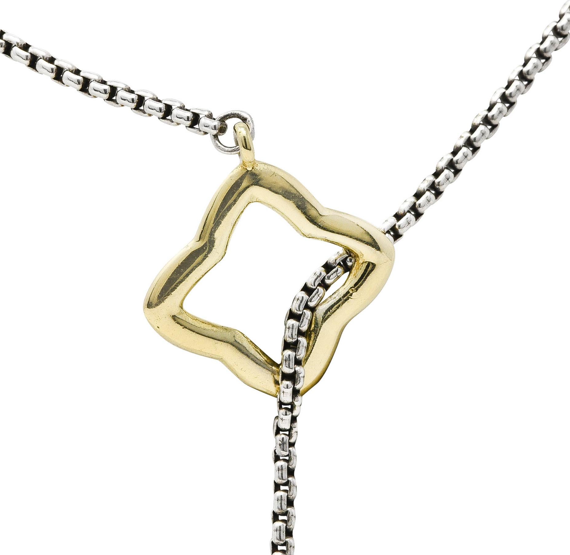 David Yurman Pearl 18 Karat Gold Sterling Silver Quatrefoil Lariat Necklace 1