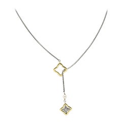 David Yurman Pearl 18 Karat Gold Sterling Silver Quatrefoil Lariat Necklace