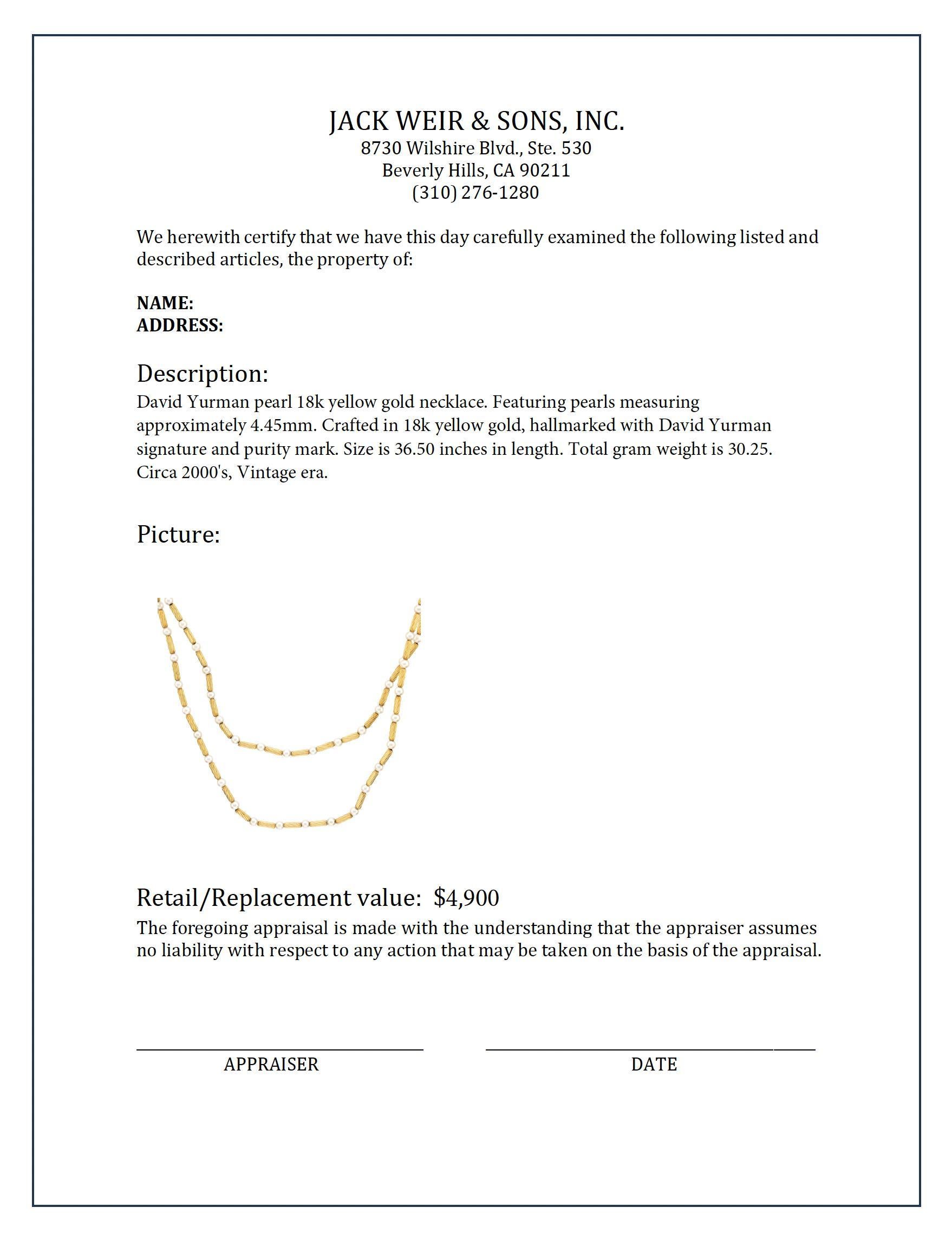 David Yurman Perle 18k Gelbgold Halskette im Zustand „Hervorragend“ in Beverly Hills, CA